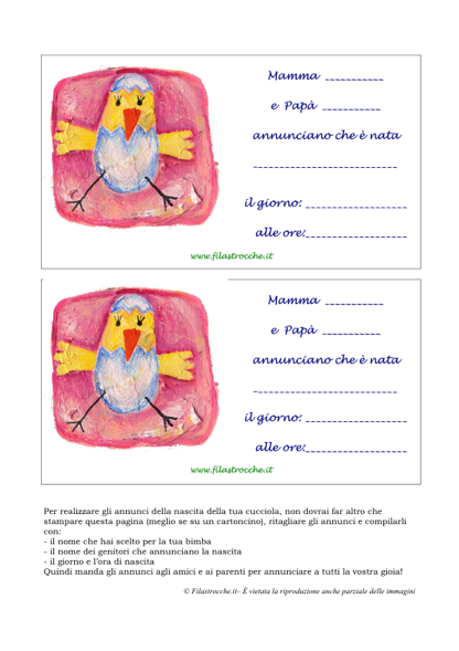 Annuncio Di Nascita Femminuccia Con Il Nome Dei Genitori Stampa Disegna E Crea Con Filastrocche It