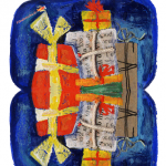 Addobbi di Natale – Festone di Natale, Pacchetti regalo su sfondo blu