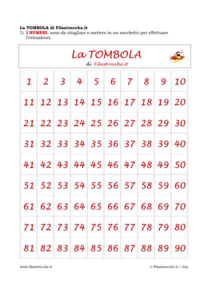 Gioco - Tombola, I numeri da estrarre - Stampa, disegna e crea con